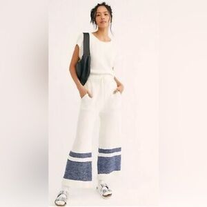 Free People FP BEACH Women's Sweater Romper Jumpsuit in Natural / Blue Size XS